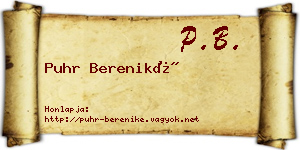 Puhr Bereniké névjegykártya